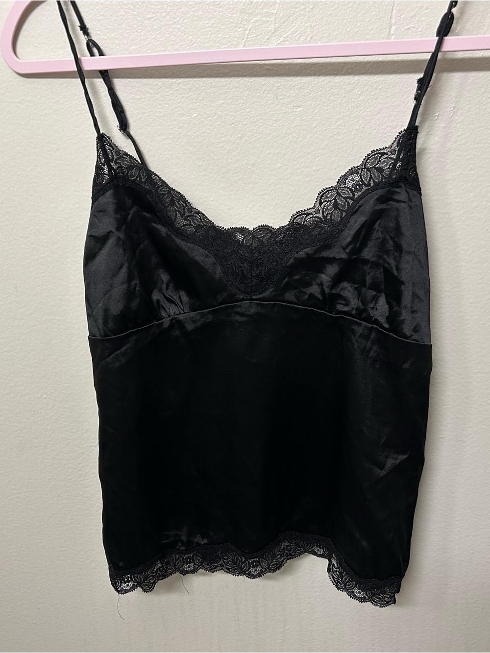 Black Lace-Trim Satin Camisole